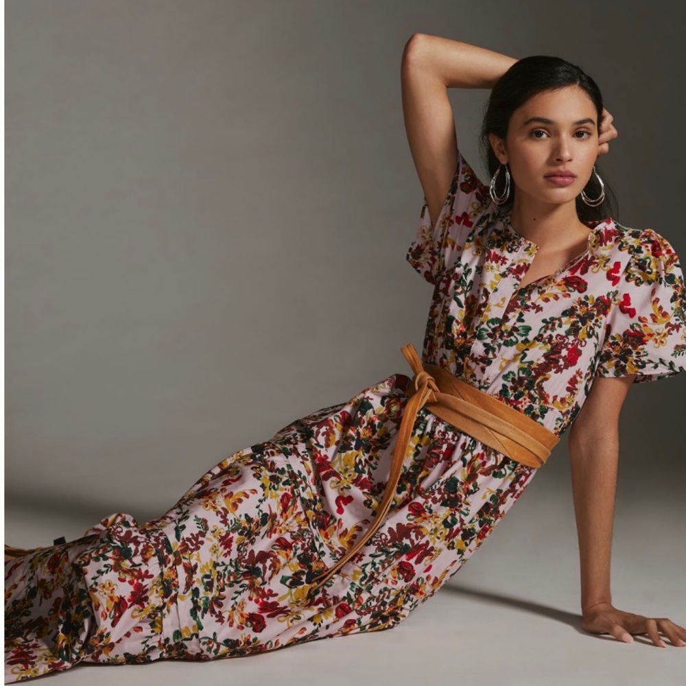 Anthropologie Floral Maxi Dress in Pink, Red, Yellow - Picture 6 of 11
